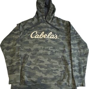 Cabela’s Camo Hoodie Men’s Medium Pullover Sweatshirt Hunting Logo Green